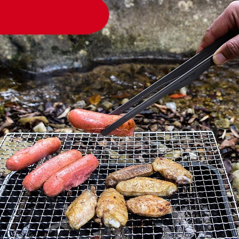 Boundless Kitchen Tong Titanium Barbecue Clip Grill BBQ Tongs Fried Steak Salad Meat Cooking Kit Ice Cup Clamp Tweezer BBQ Tongs Lightweight Portable Safe BBQ Tongs Stevvex