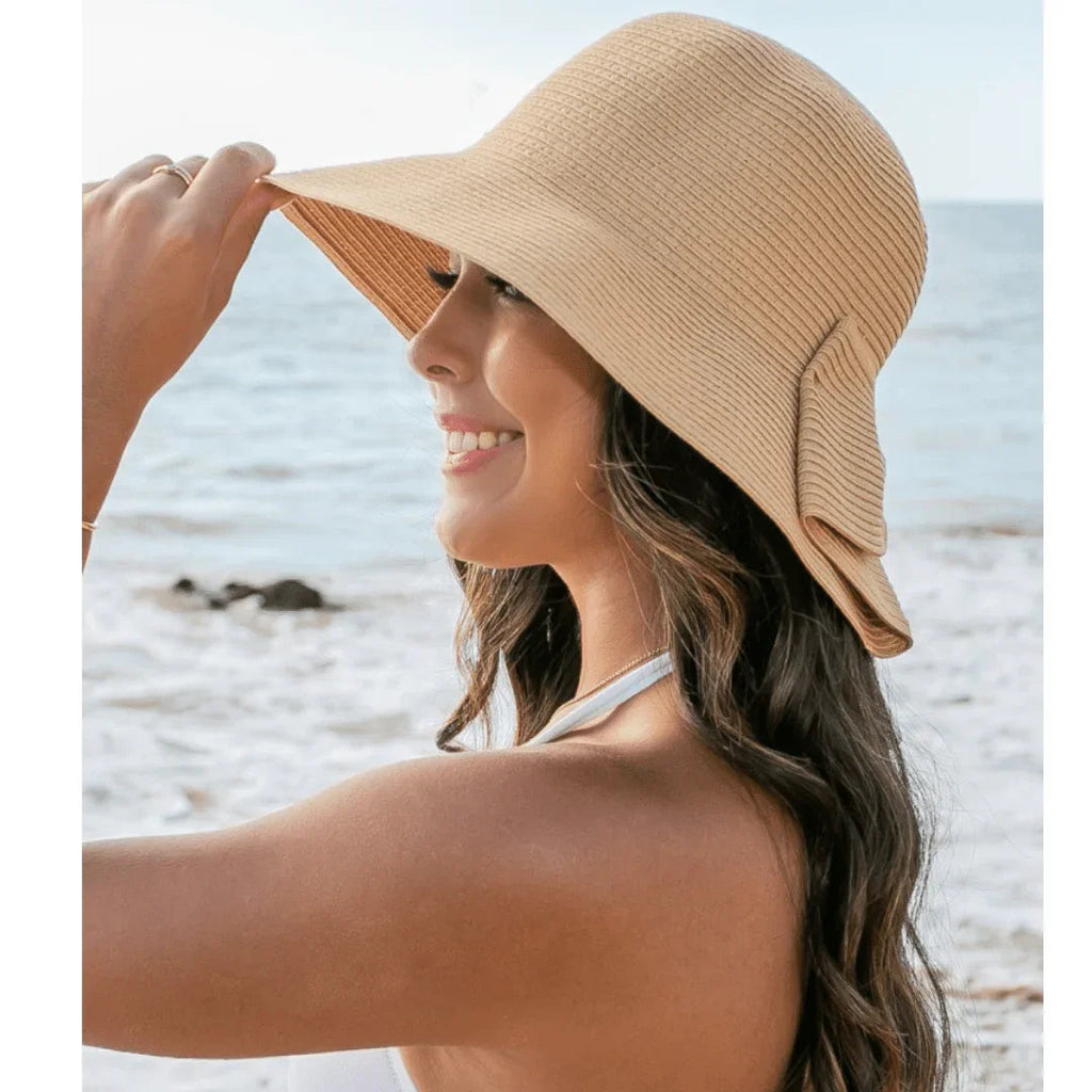 Bow Back Straw Bucket Hat Peachy Sunday