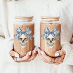 Bow Skull 20oz Insulated Glass Tumbler With Bamboo Lid And Stainless Straws BandsCo Straps