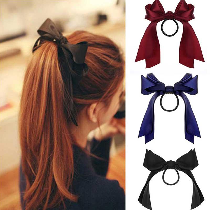 Bow-Knot Elastic Hair Bands Accessories Fashion Hair Band Long Ribbon Bow Ponytail Hair Tie Scrunchies Ponytail Holder Accessories for Women And Girls Stevvex