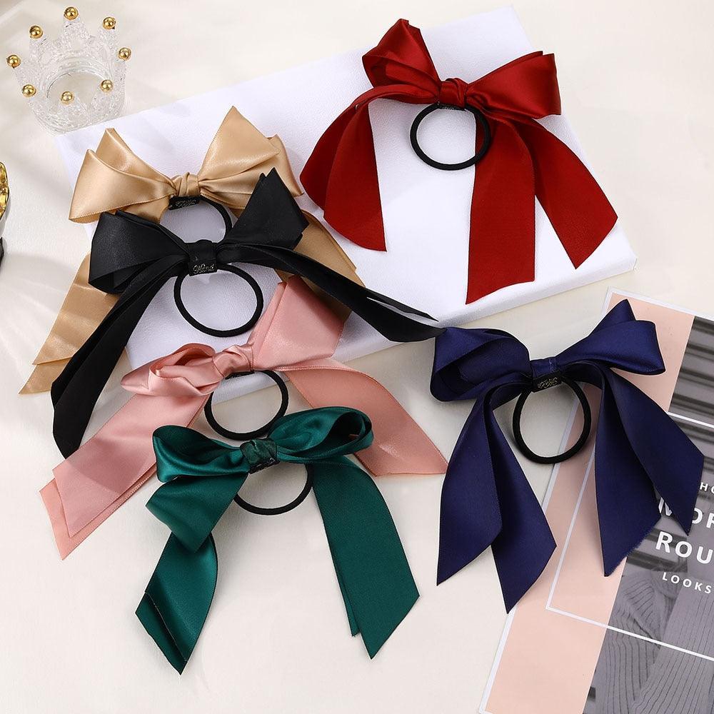Bow-Knot Elastic Hair Bands Accessories Fashion Hair Band Long Ribbon Bow Ponytail Hair Tie Scrunchies Ponytail Holder Accessories for Women And Girls Stevvex