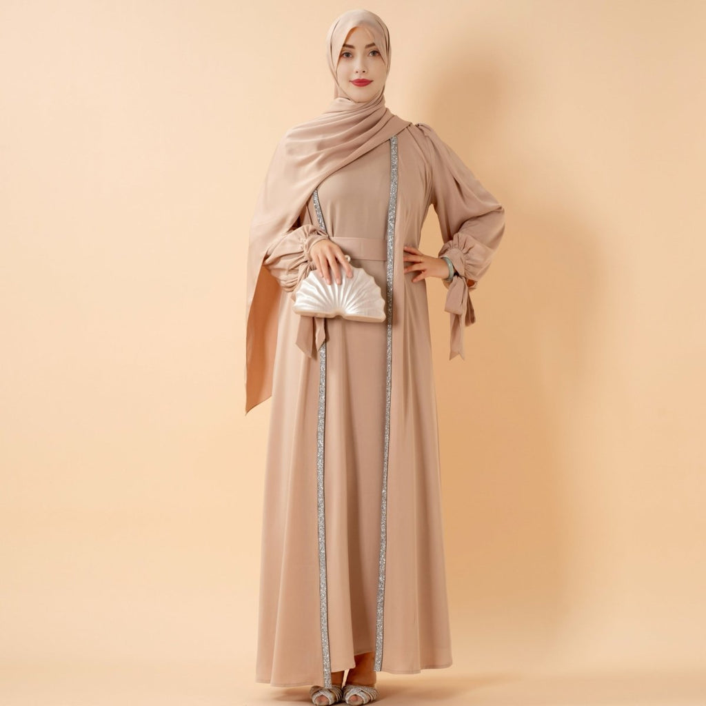 Bow Tie Sleeve Abaya Set With Long-sleeve Inner Dress (MOA026) - SJB-DIAMOND ELITES