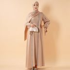 Bow Tie Sleeve Abaya Set With Long-sleeve Inner Dress (MOA026) - SJB-DIAMOND ELITES