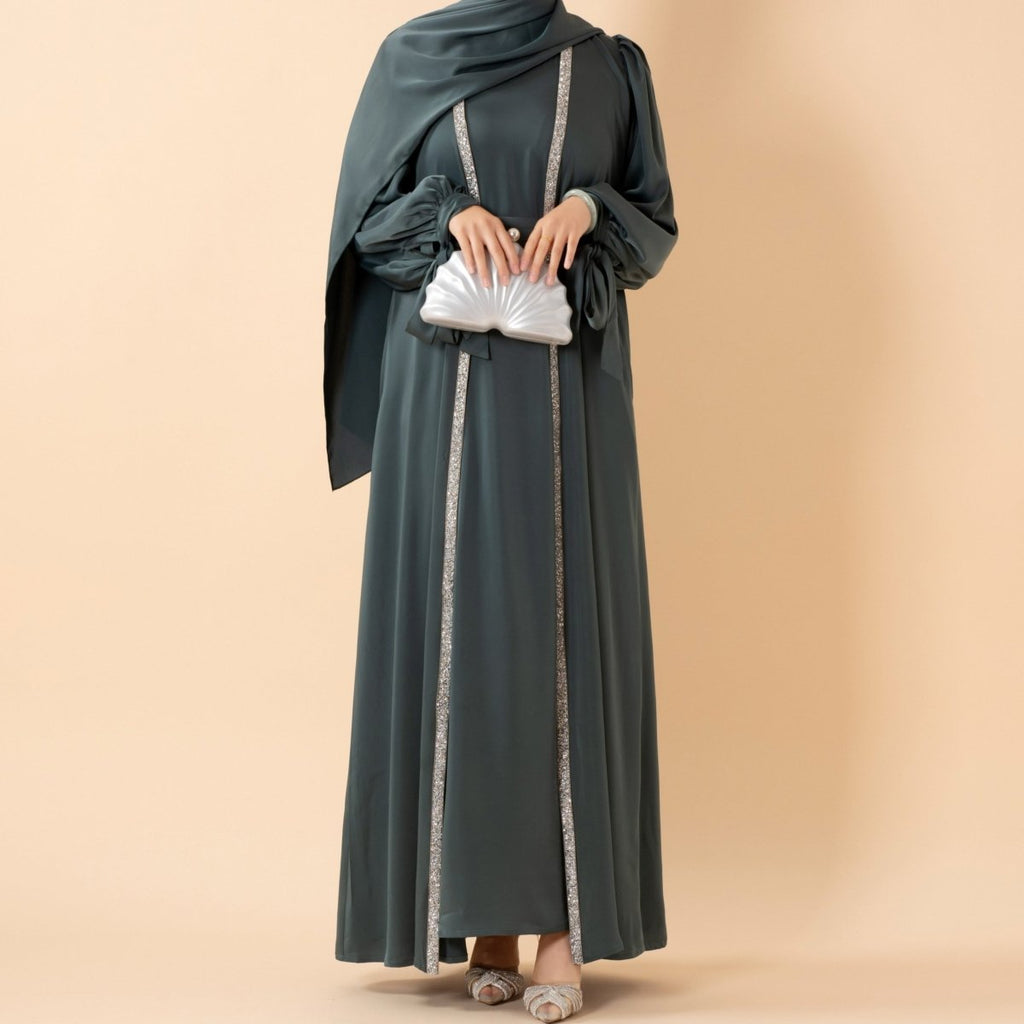 Bow Tie Sleeve Abaya Set With Long-sleeve Inner Dress (MOA026) - SJB-DIAMOND ELITES