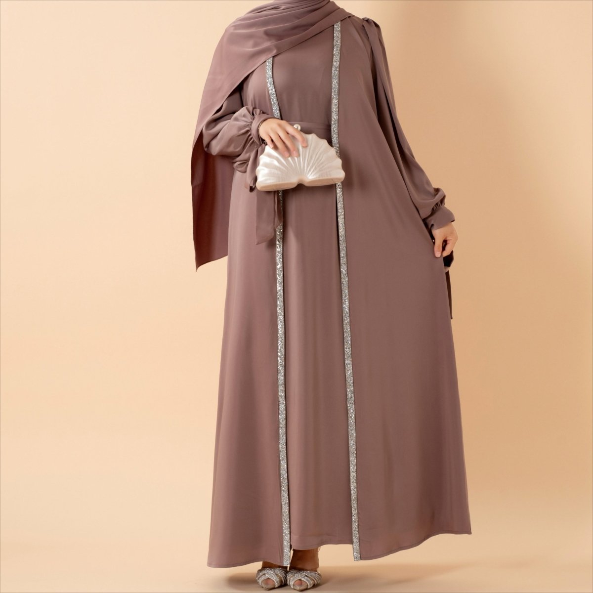 Bow Tie Sleeve Abaya Set With Long-sleeve Inner Dress (MOA026) - SJB-DIAMOND ELITES
