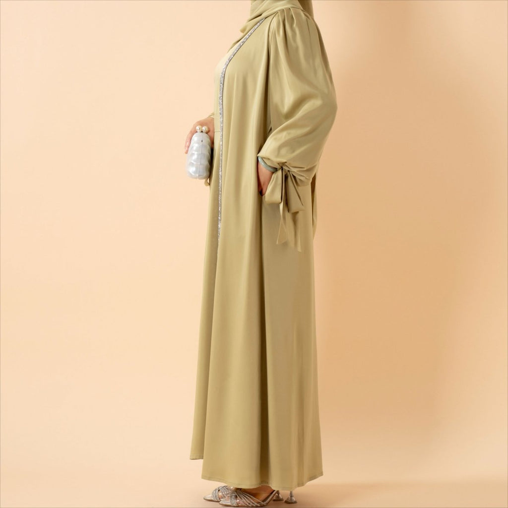Bow Tie Sleeve Abaya Set With Long-sleeve Inner Dress (MOA026) - SJB-DIAMOND ELITES