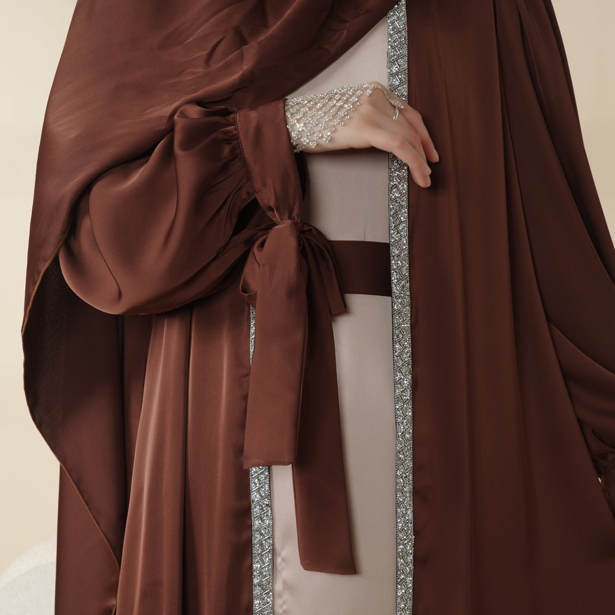 Bow Tie Sleeve Abaya Set With Long-sleeve Inner Dress (MOA026) - SJB-DIAMOND ELITES