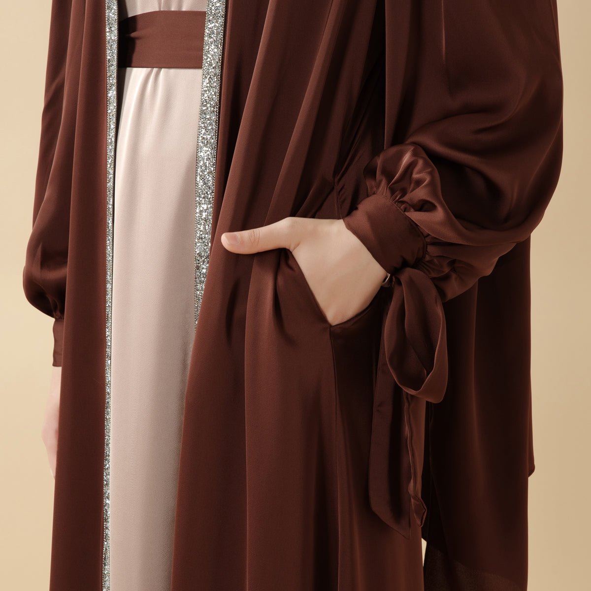 Bow Tie Sleeve Abaya Set With Long-sleeve Inner Dress (MOA026) - SJB-DIAMOND ELITES