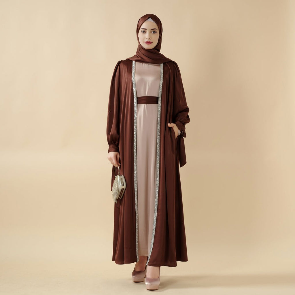 Bow Tie Sleeve Abaya Set With Long-sleeve Inner Dress (MOA026) - SJB-DIAMOND ELITES