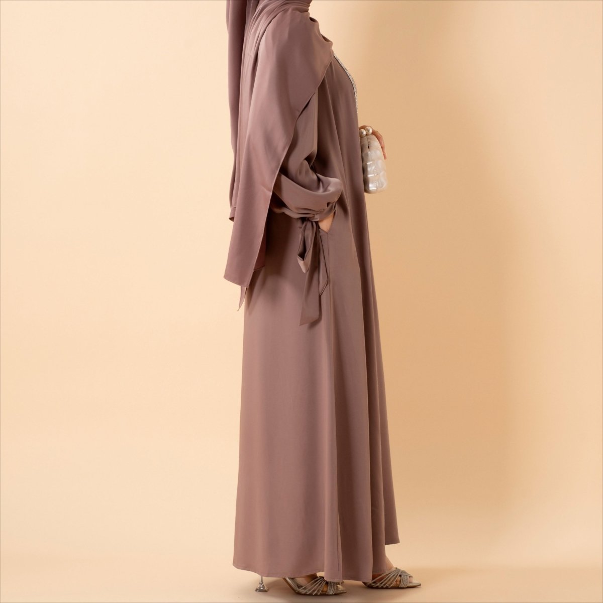 Bow Tie Sleeve Abaya Set With Long-sleeve Inner Dress (MOA026) - SJB-DIAMOND ELITES