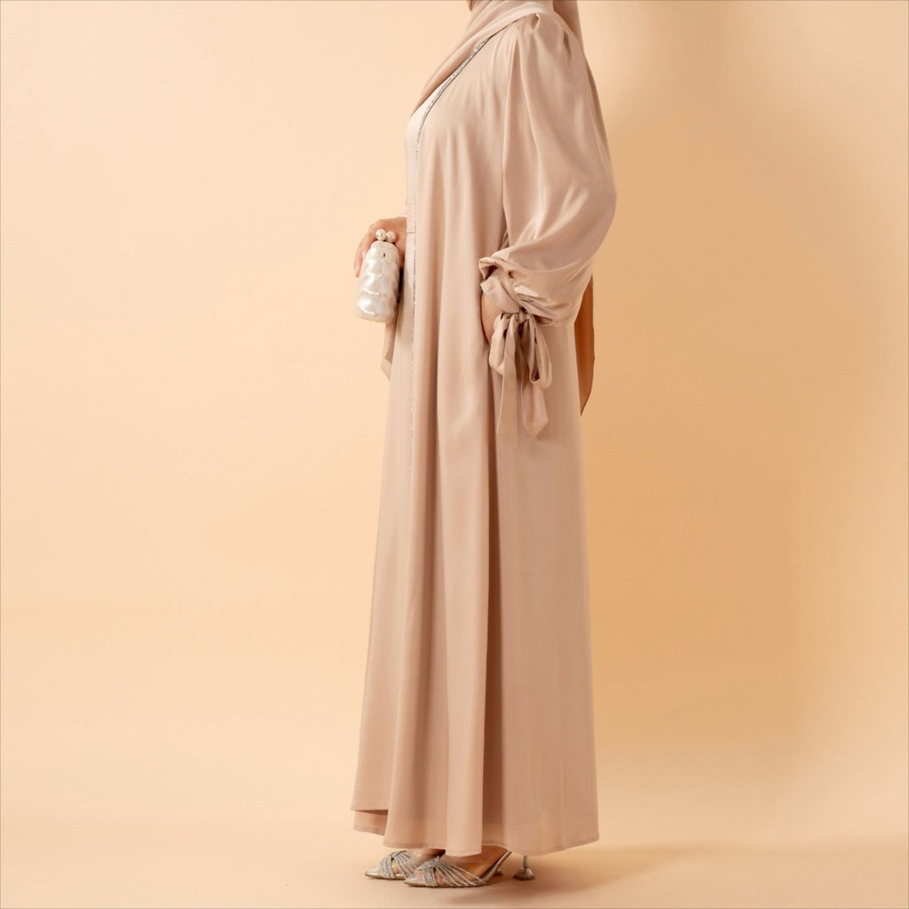 Bow Tie Sleeve Abaya Set With Long-sleeve Inner Dress (MOA026) - SJB-DIAMOND ELITES