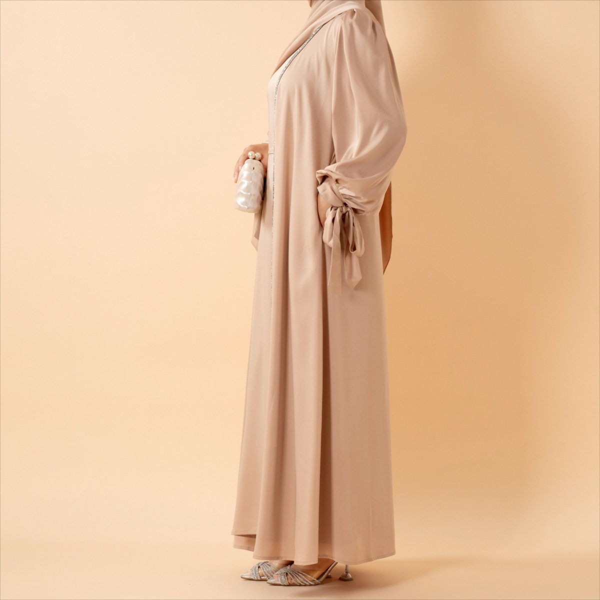Bow Tie Sleeve Abaya Set With Long-sleeve Inner Dress (MOA026) - SJB-DIAMOND ELITES