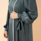 Bow Tie Sleeve Abaya Set With Long-sleeve Inner Dress (MOA026) - SJB-DIAMOND ELITES