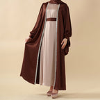 Bow Tie Sleeve Abaya Set With Long-sleeve Inner Dress (MOA026) - SJB-DIAMOND ELITES