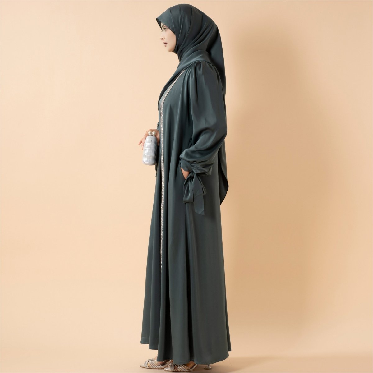 Bow Tie Sleeve Abaya Set With Long-sleeve Inner Dress (MOA026) - SJB-DIAMOND ELITES