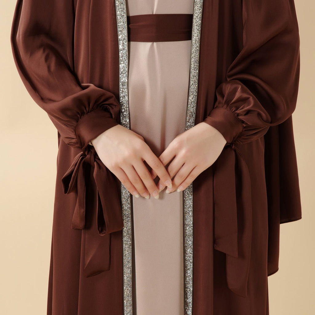 Bow Tie Sleeve Abaya Set With Long-sleeve Inner Dress (MOA026) - SJB-DIAMOND ELITES