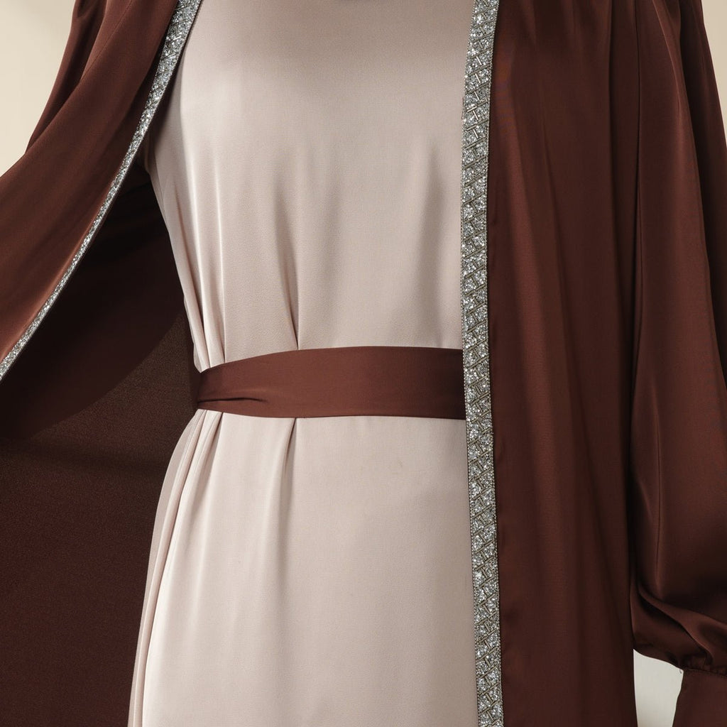 Bow Tie Sleeve Abaya Set With Long-sleeve Inner Dress (MOA026) - SJB-DIAMOND ELITES