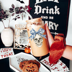 Bow Skull 20oz Insulated Glass Tumbler With Bamboo Lid And Stainless Straws BandsCo Straps