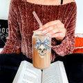 Bow Skull 20oz Insulated Glass Tumbler With Bamboo Lid And Stainless Straws BandsCo Straps