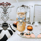 Bow Skull 20oz Insulated Glass Tumbler With Bamboo Lid And Stainless Straws BandsCo Straps
