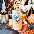 Bow Skull 20oz Insulated Glass Tumbler With Bamboo Lid And Stainless Straws BandsCo Straps
