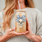 Bow Skull 20oz Insulated Glass Tumbler With Bamboo Lid And Stainless Straws BandsCo Straps