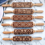 Boxed Rolling Pin Set - 5 Patterned Baking Pins, Kids Friendly, Wooden
