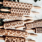 Boxed Rolling Pin Set - 5 Patterned Baking Pins, Kids Friendly, Wooden