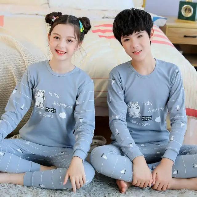 Boys Girls Sleepwear Winter Cotton Pajamas Sets Children Home Wear For Boy Pajamas Kids Nightwear Teenage Pajamas Clothes Sleepwear Suit Comfortable Thin Leisure Sleep Lounge Sleepwear for Adults Women Jogging Home wear Stevvex