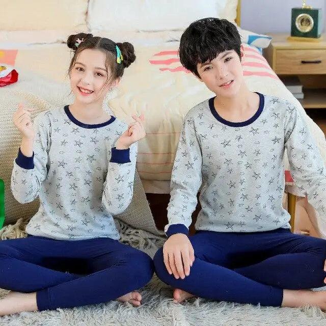 Boys Girls Sleepwear Winter Cotton Pajamas Sets Children Home Wear For Boy Pajamas Kids Nightwear Teenage Pajamas Clothes Sleepwear Suit Comfortable Thin Leisure Sleep Lounge Sleepwear for Adults Women Jogging Home wear Stevvex