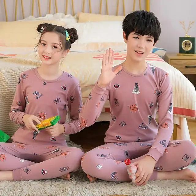 Boys Girls Sleepwear Winter Cotton Pajamas Sets Children Home Wear For Boy Pajamas Kids Nightwear Teenage Pajamas Clothes Sleepwear Suit Comfortable Thin Leisure Sleep Lounge Sleepwear for Adults Women Jogging Home wear Stevvex