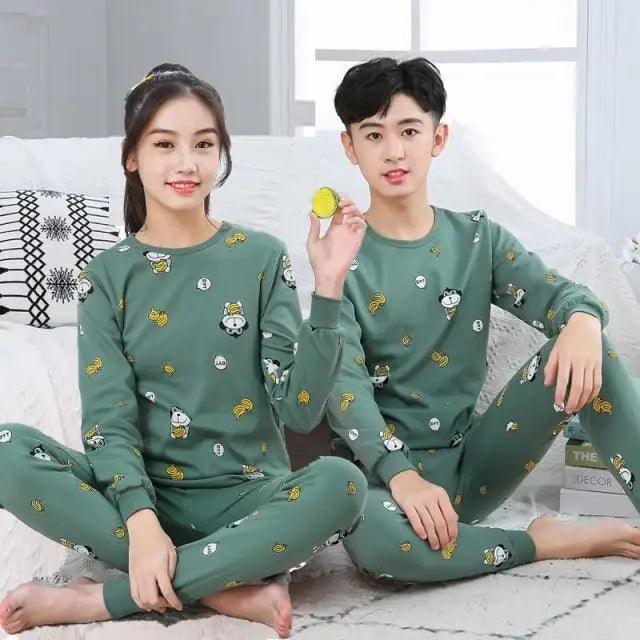 Boys Girls Sleepwear Winter Cotton Pajamas Sets Children Home Wear For Boy Pajamas Kids Nightwear Teenage Pajamas Clothes Sleepwear Suit Comfortable Thin Leisure Sleep Lounge Sleepwear for Adults Women Jogging Home wear Stevvex