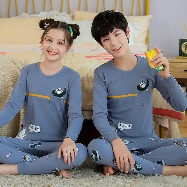 Boys Girls Sleepwear Winter Cotton Pajamas Sets Children Home Wear For Boy Pajamas Kids Nightwear Teenage Pajamas Clothes Sleepwear Suit Comfortable Thin Leisure Sleep Lounge Sleepwear for Adults Women Jogging Home wear Stevvex