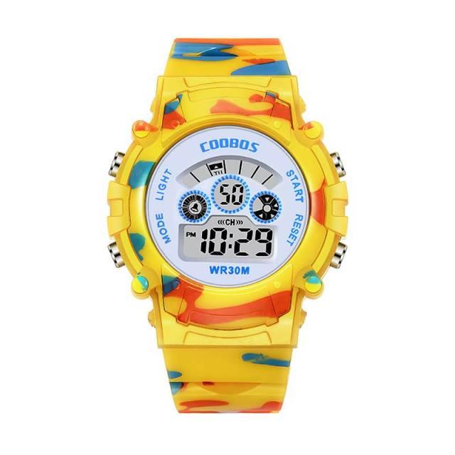 Boys Sports Military Kids Digital Watches Student Childrens Watch Fashion Luminous Led Alarm Camouflage Green Waterproof 7 Color Led Backlight Multifuction Wristwatch For Boys Girls Stevvex