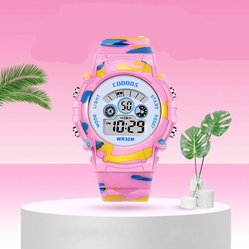 Boys Sports Military Kids Digital Watches Student Childrens Watch Fashion Luminous Led Alarm Camouflage Green Waterproof 7 Color Led Backlight Multifuction Wristwatch For Boys Girls Stevvex