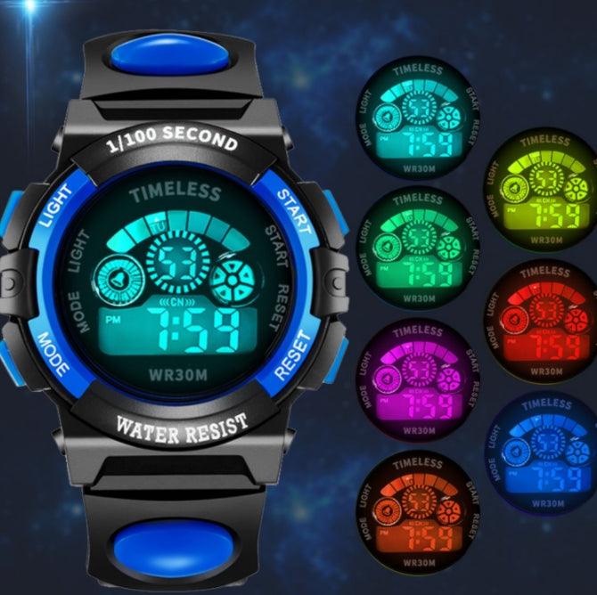 Boys Sports Military Kids Digital Watches Student Childrens Watch Fashion Luminous Led Alarm Camouflage Green Waterproof 7 Color Led Backlight Multifuction Wristwatch For Boys Girls Stevvex