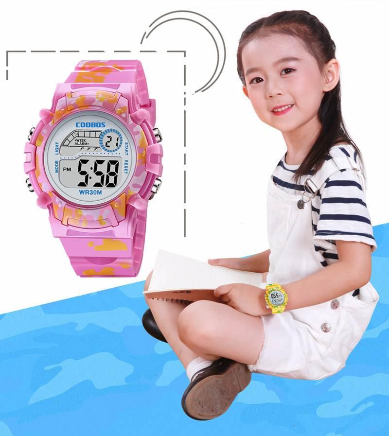 Boys Sports Military Kids Digital Watches Student Childrens Watch Fashion Luminous Led Alarm Camouflage Green Waterproof 7 Color Led Backlight Multifuction Wristwatch For Boys Girls Stevvex