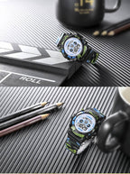 Boys Sports Military Kids Digital Watches Student Childrens Watch Fashion Luminous Led Alarm Camouflage Green Waterproof 7 Color Led Backlight Multifuction Wristwatch For Boys Girls Stevvex