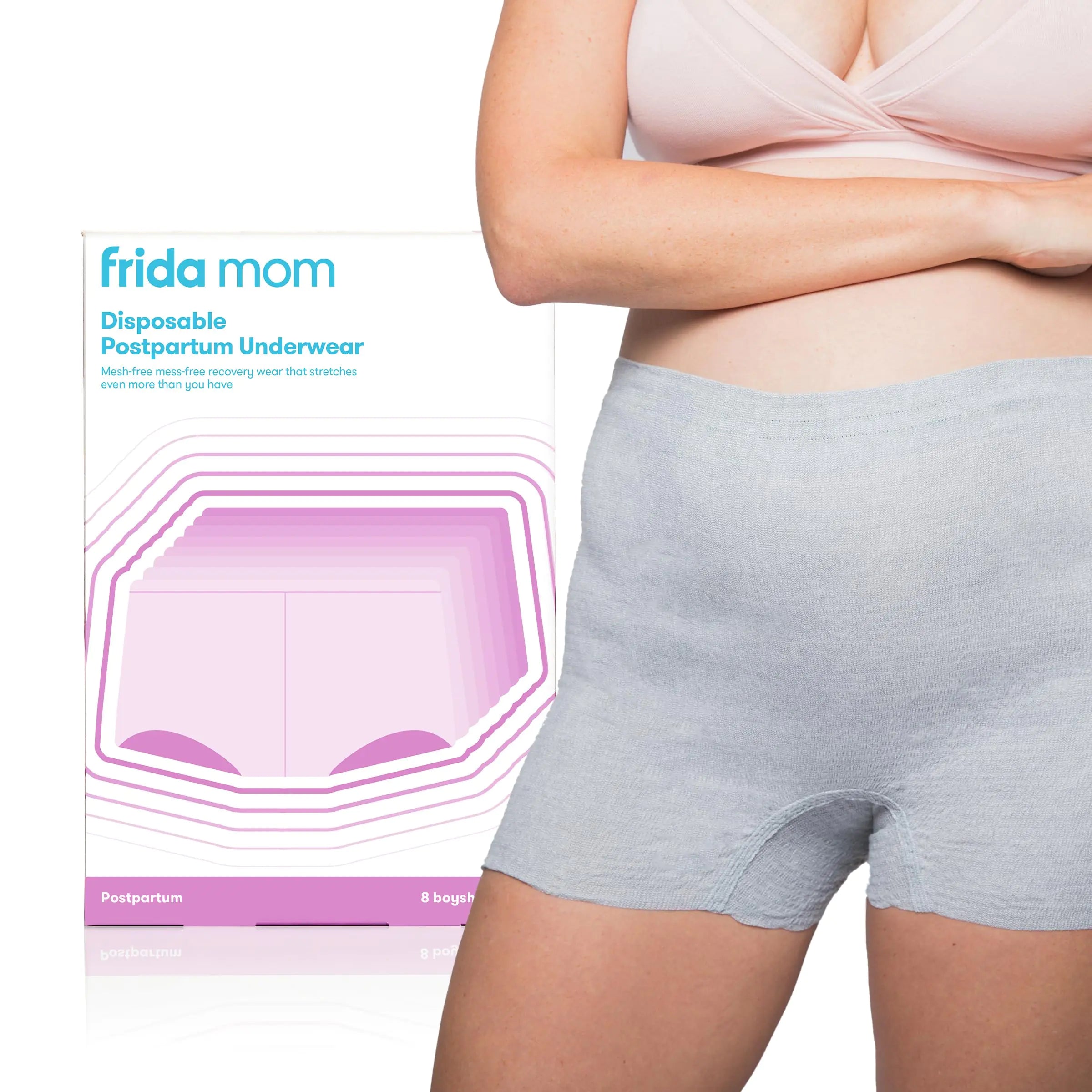 Frida Mom, Disposable Boyshort Underwear, Seamless with Stretchy Support, Postpartum Essentials, Size Petite (Waist 23"-34" stretched), 8 Count Petite (Waist 23"-34" stretched) Pi-Mart