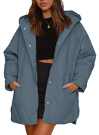 2023 Women's Casual Diamond Quilted Hooded Jacket Pi-Mart