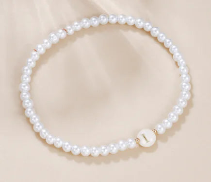 Dainty Faux Pearl Bead Initial Bracelet for Women Pi-Mart