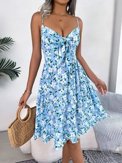 Printed Plunge Sleeve Cami Dress Pi-Mart