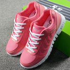 Breathable Fashion Women Sneakers White Women Casual Shoes Athletic Road Running Mesh Breathable Casual Sneakers Lace Up Comfort Sports Student Fashion Tennis Sneakers Stevvex