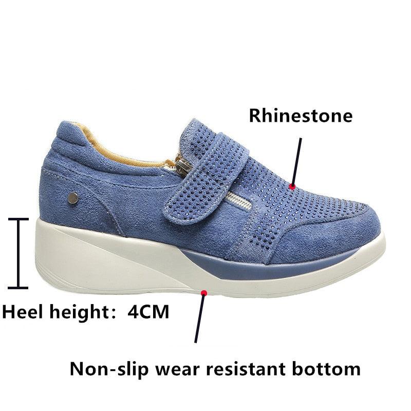 Breathable Woman Sneakers Zipper Platform Trainers Women Casual Lace-Up Fashion Rhinestone Upper Double-Sided Zippers Platform Trainers Outdoor Fitness Espadrilles Walking Shoes Stevvex