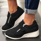Breathable Woman Sneakers Zipper Platform Trainers Women Casual Lace-Up Fashion Rhinestone Upper Double-Sided Zippers Platform Trainers Outdoor Fitness Espadrilles Walking Shoes Stevvex