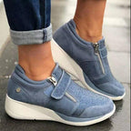 Breathable Woman Sneakers Zipper Platform Trainers Women Casual Lace-Up Fashion Rhinestone Upper Double-Sided Zippers Platform Trainers Outdoor Fitness Espadrilles Walking Shoes Stevvex