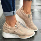 Breathable Woman Sneakers Zipper Platform Trainers Women Casual Lace-Up Fashion Rhinestone Upper Double-Sided Zippers Platform Trainers Outdoor Fitness Espadrilles Walking Shoes Stevvex