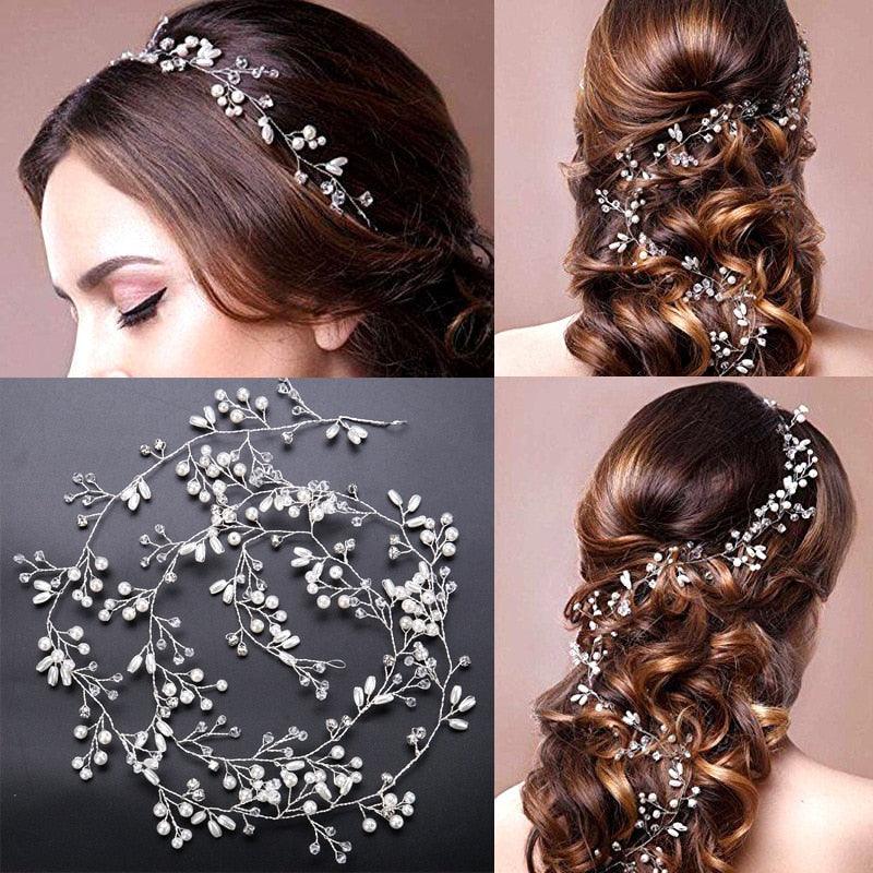 Bridal Wedding Crystal Bride Hair Accessories Pearl Flower Headband Handmade Hairband Beads Decoration Hair Comb Gorgeous Hair Accessories For Women Stevvex
