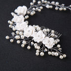 Bridal Wedding Crystal Bride Hair Accessories Pearl Flower Headband Handmade Hairband Beads Decoration Hair Comb Gorgeous Hair Accessories For Women Stevvex