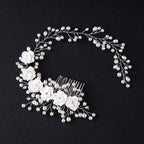 Bridal Wedding Crystal Bride Hair Accessories Pearl Flower Headband Handmade Hairband Beads Decoration Hair Comb Gorgeous Hair Accessories For Women Stevvex
